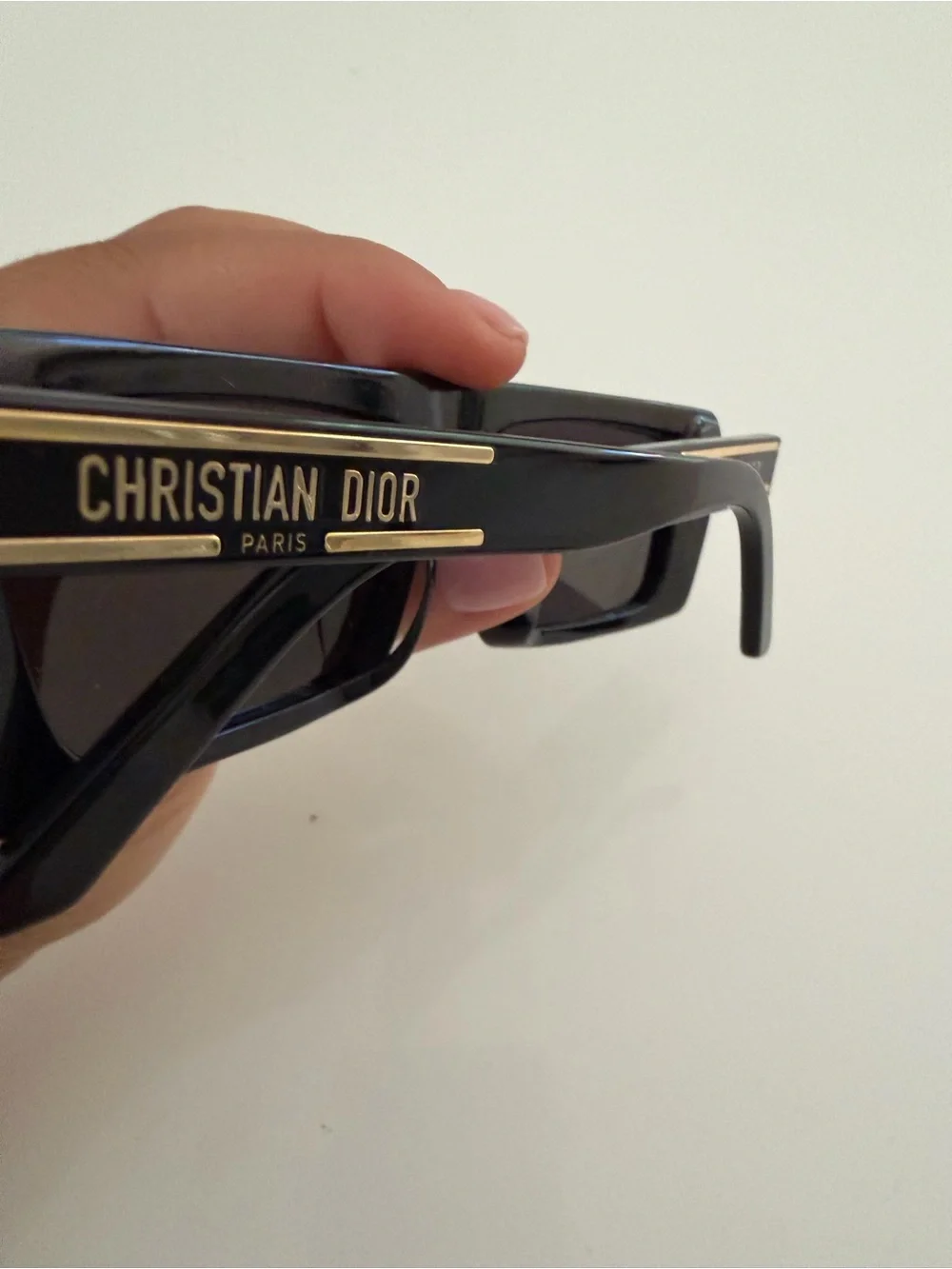Dior Black Rectangular Women's Sunglasses with Gold Accents